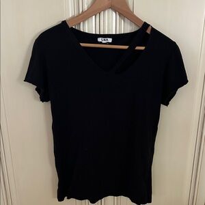 LNA Black V-Neck Tee with Cutout Strap Detail